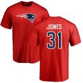New England Patriots #31 Jonathan Jones Red Name & Number Logo T-Shirt