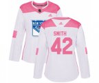 Women Adidas New York Rangers #42 Brendan Smith Authentic White Pink Fashion NHL Jersey