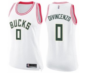 Women\'s Milwaukee Bucks #0 Donte DiVincenzo Swingman White Pink Fashion Basketball Jersey