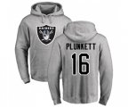 Oakland Raiders #16 Jim Plunkett Ash Name & Number Logo Pullover Hoodie