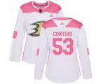Women Anaheim Ducks #53 Max Comtois Authentic White Pink Fashion Hockey Jersey