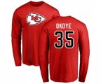 Kansas City Chiefs #35 Christian Okoye Red Name & Number Logo Long Sleeve T-Shirt