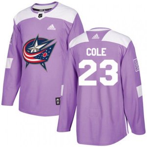 Columbus Blue Jackets #23 Ian Cole Authentic Purple Fights Cancer Practice NHL Jersey