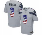 Seattle Seahawks #3 Russell Wilson Elite Grey Alternate USA Flag Fashion Football Jersey