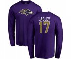 Baltimore Ravens #17 Jordan Lasley Purple Name & Number Logo Long Sleeve T-Shirt
