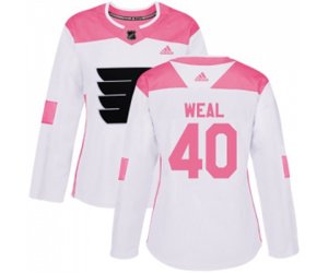 Women Adidas Philadelphia Flyers #40 Jordan Weal Authentic White Pink Fashion NHL Jersey