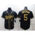 Nike Los Angeles Dodgers #5 Freddie Freeman Black Gold Jersey