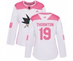 Women Adidas San Jose Sharks #19 Joe Thornton Authentic White Pink Fashion NHL Jersey