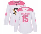 Women Adidas Pittsburgh Penguins #15 Riley Sheahan Authentic White Pink Fashion NHL Jersey