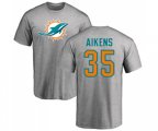 Miami Dolphins #35 Walt Aikens Ash Name & Number Logo T-Shirt