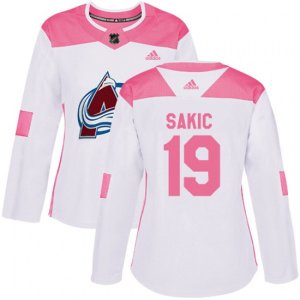 Women\'s Colorado Avalanche #19 Joe Sakic Authentic White Pink Fashion NHL Jersey