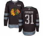 Chicago Blackhawks #31 Anton Forsberg Authentic Black 1917-2017 100th Anniversary NHL Jersey
