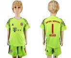 2017-18 Bayern Munich 1 NEUER Fluorescent Green Youth Goalkeeper Soccer Jersey