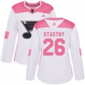 Women Adidas St. Louis Blues #26 Paul Stastny Authentic White Pink Fashion NHL Jersey