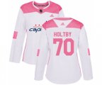 Women Washington Capitals #70 Braden Holtby Authentic White Pink Fashion NHL Jersey