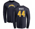 Los Angeles Chargers #44 Kyzir White Navy Blue Name & Number Logo Long Sleeve T-Shirt