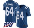 Indianapolis Colts #64 Mark Glowinski Royal Blue Team Color Vapor Untouchable Limited Player 100th Season Football Jersey