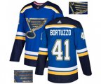 Adidas St. Louis Blues #41 Robert Bortuzzo Authentic Royal Blue Fashion Gold NHL Jersey
