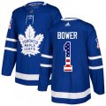 Toronto Maple Leafs #1 Johnny Bower Authentic Royal Blue USA Flag Fashion NHL Jersey