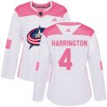 Women's Columbus Blue Jackets #4 Scott Harrington Authentic White Pink Fashion NHL Jersey