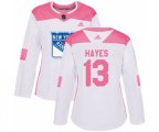 Women Adidas New York Rangers #13 Kevin Hayes Authentic White Pink Fashion NHL Jersey