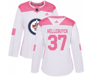 Women Winnipeg Jets #37 Connor Hellebuyck Authentic White Pink Fashion NHL Jersey