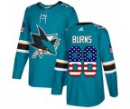 Adidas San Jose Sharks #88 Brent Burns Authentic Teal Green USA Flag Fashion NHL Jersey