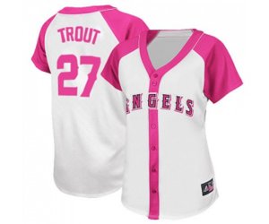 Women\'s Los Angeles Angels of Anaheim #27 Mike Trout Replica White Pink Splash Fashion Baseball Jersey