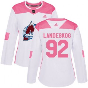 Women\'s Colorado Avalanche #92 Gabriel Landeskog Authentic White Pink Fashion NHL Jersey