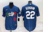 Los Angeles Dodgers #22 Clayton Kershaw Number Navy Blue Pinstripe 2020 World Series Cool Base Nike Jersey
