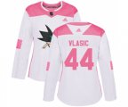 Women Adidas San Jose Sharks #44 Marc-Edouard Vlasic Authentic White Pink Fashion NHL Jersey