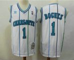 Charlotte Hornets #1 Muggsy Bogues 1992-93 White Hardwood Classics Soul Swingman Throwback Jersey With Adidas