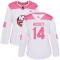 Women New York Islanders #14 Thomas Hickey Authentic White Pink Fashion NHL Jersey