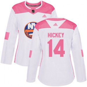 Women New York Islanders #14 Thomas Hickey Authentic White Pink Fashion NHL Jersey