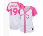 Women's Toronto Blue Jays #19 Jose Bautista Authentic White Pink Splash Fashion Baseball Jersey