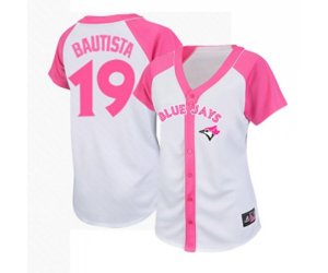 Women\'s Toronto Blue Jays #19 Jose Bautista Authentic White Pink Splash Fashion Baseball Jersey