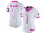 Women Carolina Panthers #1 Cam Newton White Pink Stitched NFL Limited Rush Fashion Jersey