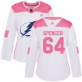 Women Tampa Bay Lightning #64 Matthew Spencer Authentic White Pink Fashion NHL Jersey