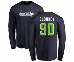 Seattle Seahawks #90 Jadeveon Clowney Navy Blue Name & Number Logo Long Sleeve T-Shirt