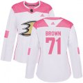 Women's Adidas Anaheim Ducks #71 J.T. Brown Authentic White Pink Fashion NHL Jersey