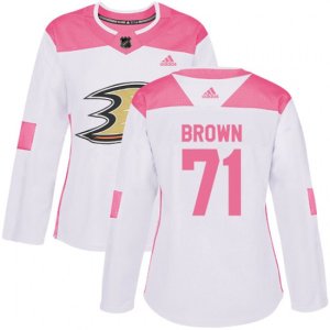 Women\'s Adidas Anaheim Ducks #71 J.T. Brown Authentic White Pink Fashion NHL Jersey