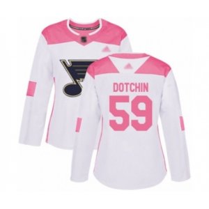 Women St. Louis Blues #59 Jake Dotchin Authentic White Pink Fashion Hockey Jersey