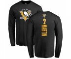 NHL Adidas Pittsburgh Penguins #7 Paul Martin Black Backer Long Sleeve T-Shirt