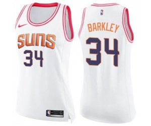 Women\'s Phoenix Suns #34 Charles Barkley Swingman White Pink Fashion Basketball Jersey