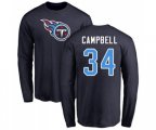 Tennessee Titans #34 Earl Campbell Navy Blue Name & Number Logo Long Sleeve T-Shirt