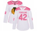 Women's Chicago Blackhawks #42 Gustav Forsling Authentic White Pink Fashion NHL Jersey