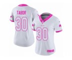 Women Detroit Lions #30 Teez Tabor Limited White Pink Rush Fashion NFL Jersey