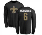 New Orleans Saints #6 Thomas Morstead Black Name & Number Logo Long Sleeve T-Shirt