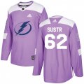 Tampa Bay Lightning #62 Andrej Sustr Authentic Purple Fights Cancer Practice NHL Jersey