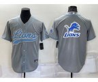 Detroit Lions Grey Team Big Logo With Patch Cool Base Stitched Baseball Jersey